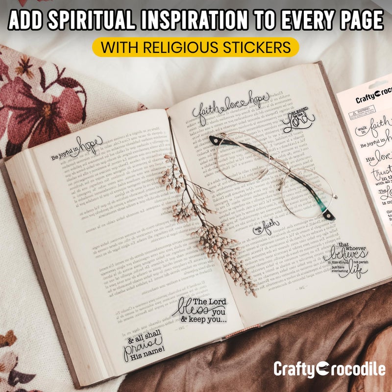 CraftyCrocodile Religious Christian Bible Stickers - Clear Handwritten Inspirational Prayer Faith Scripture Biblical Stickers for Scrapbooking and Bible Journaling - Image 4